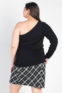 Plus Size One Shoulder Long Sleeve Top