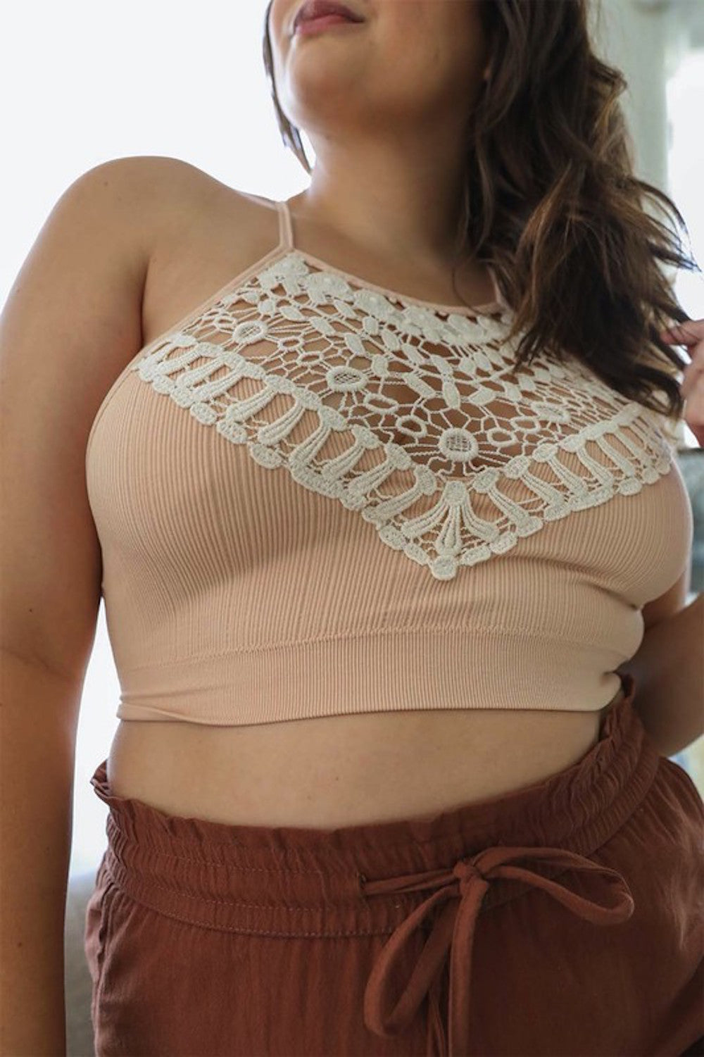 Plus Size Crochet Lace Halter Bralette Crop Top