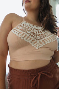 Plus Size Crochet Lace Halter Bralette Crop Top-Plus Size Bra Plus