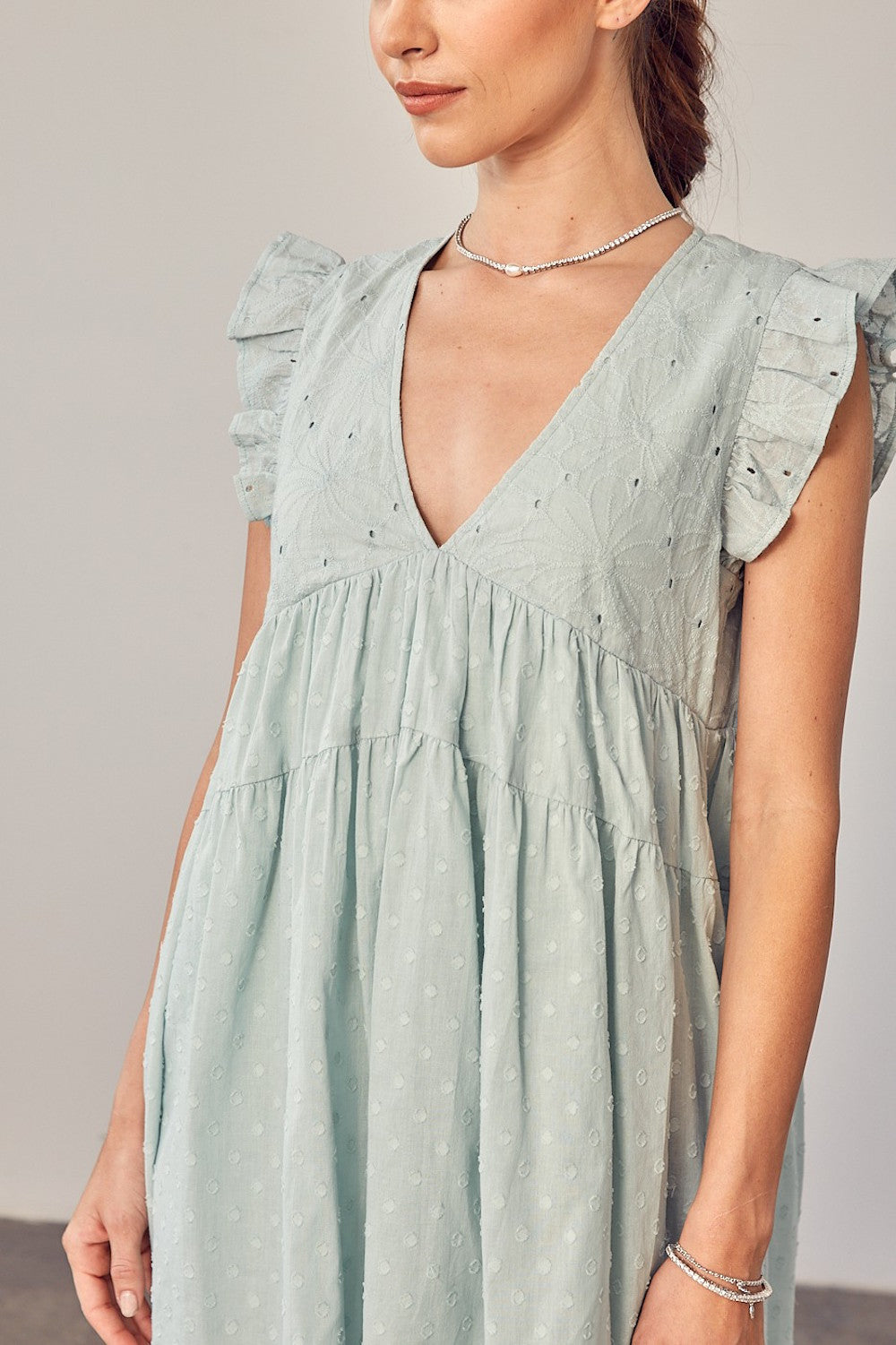 Romper Dress In SAGE Green Eyelet - Romper Dresses - Shorts Romper SAGE / S Romper Dress In SAGE Green Eyelet - Romper Dresses - Shorts Romper SAGE / S