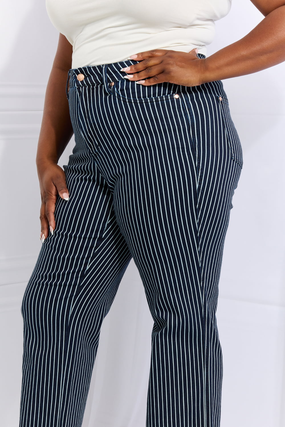 High Waisted Striped Jeans With Tummy Control