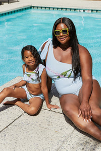Mommy And Me One Shoulder Swimsuit In Blue