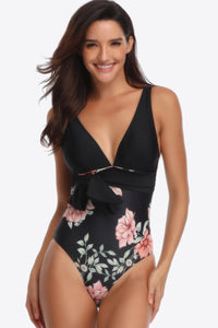 Chic One-Piece Black Floral Swimsuit