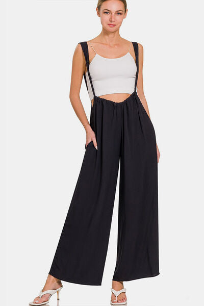 Black Suspender Jumpsuit with Pockets