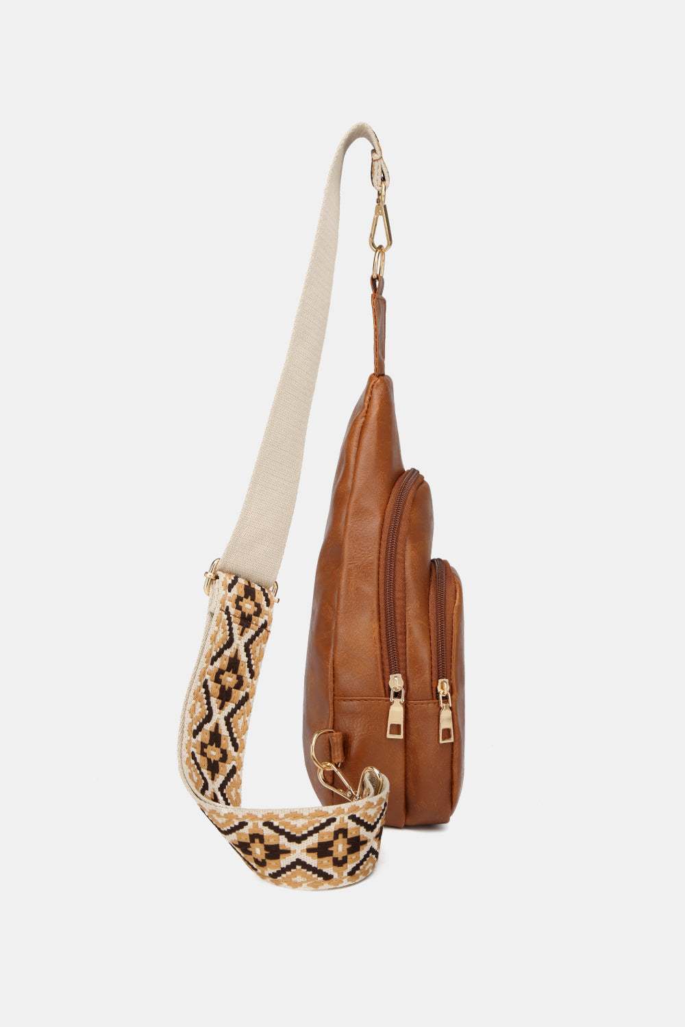 Vegan Leather Sling Bag With Printed Crossbody Strap