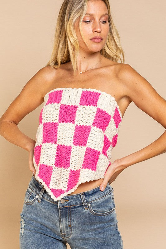 Checkerboard Knit Handkerchief Top