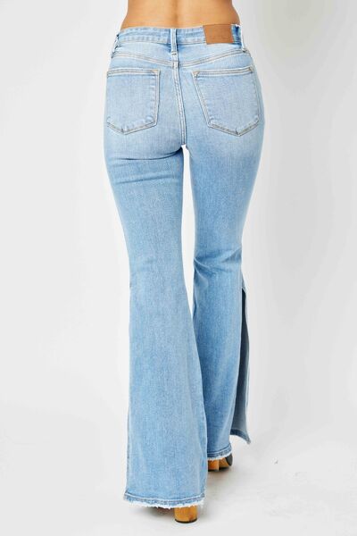 Judy Blue Jeans With Raw Hem And Slit Leg Flare | Size 1-24W