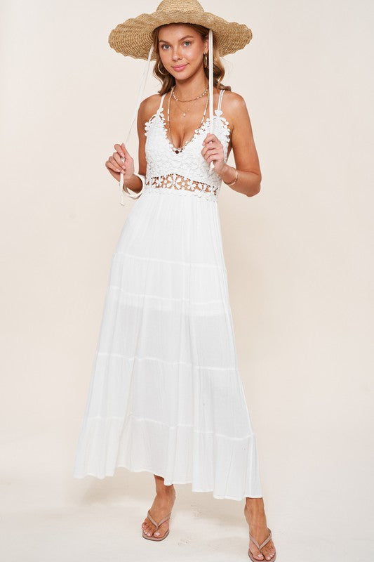 Floral Lace Bustier Maxi Dress - Maxi Dress - Long Summer Dresses White / S Floral Lace Bustier Maxi Dress - Maxi Dress - Long Summer Dresses White / S